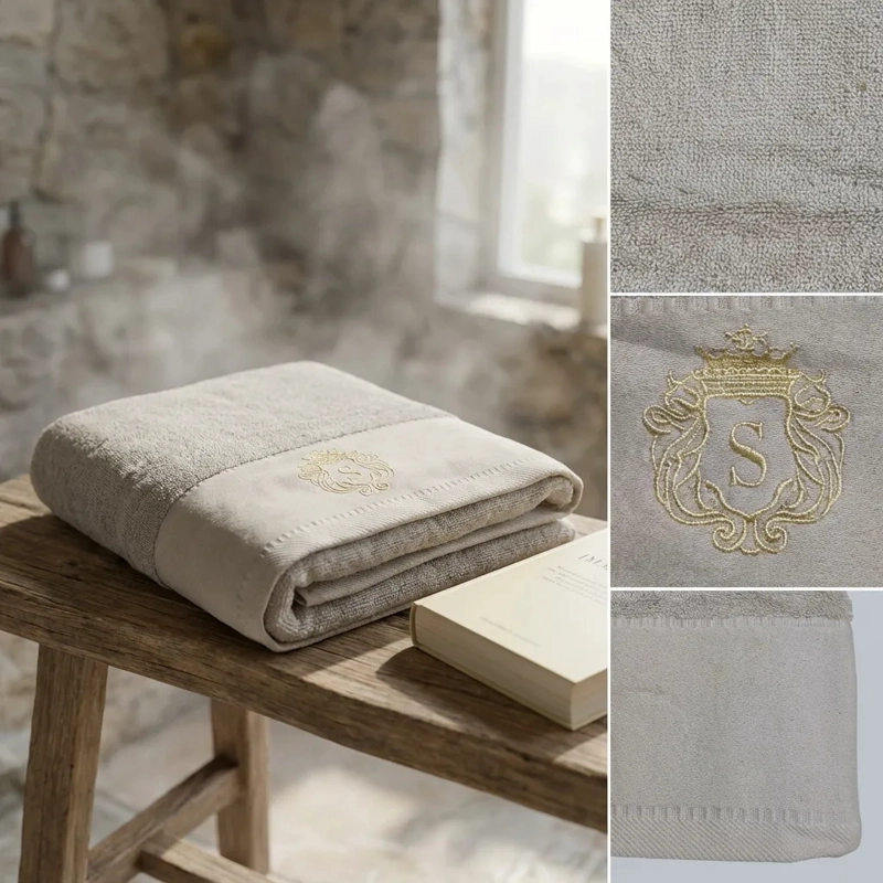 TOALLA ALGODON SIGNATURE GRIS | BORDADA | ALTA ABSORCION - 4