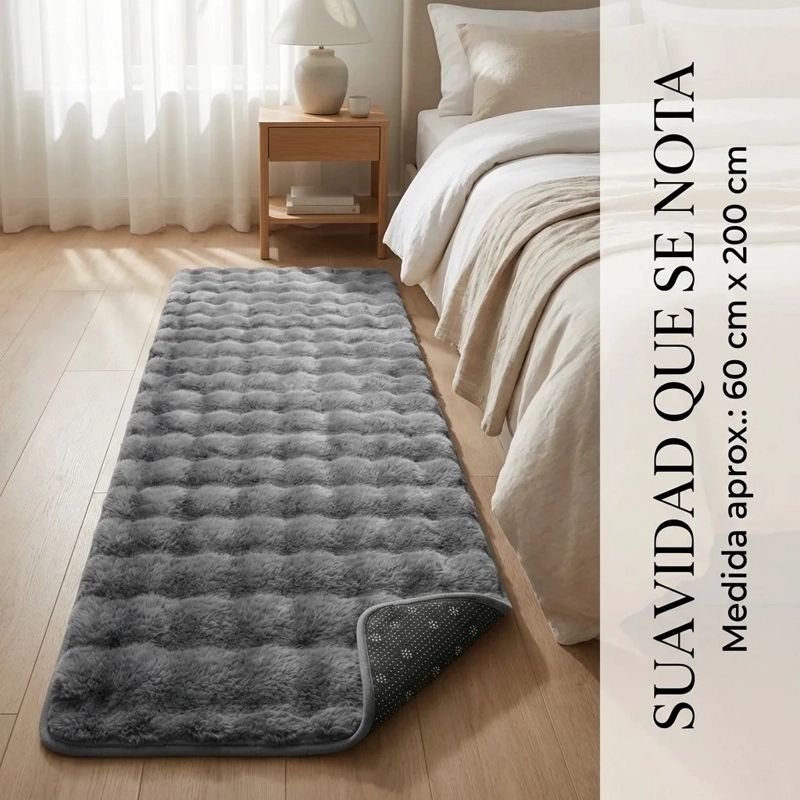 ALFOMBRA PASILLERA PELUDA BAJADA DE CAMA 602 - GRIS - 2