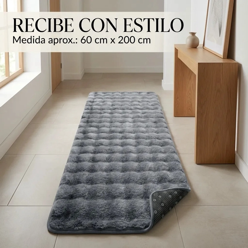ALFOMBRA PASILLERA PELUDA BAJADA DE CAMA 602 - GRIS - 6