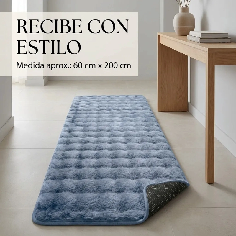 ALFOMBRA PASILLERA PELUDA BAJADA DE CAMA 602 - AZUL - 3