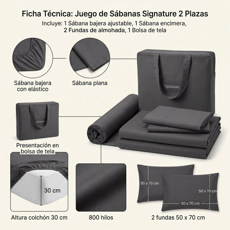 SABANAS 800 HILOS SIGNATURE AZUL ACERO 2 PLAZAS 794 - 3
