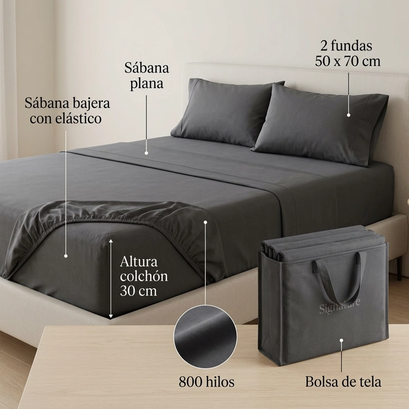 SABANAS 800 HILOS SIGNATURE AZUL ACERO 2 PLAZAS 794 - 7