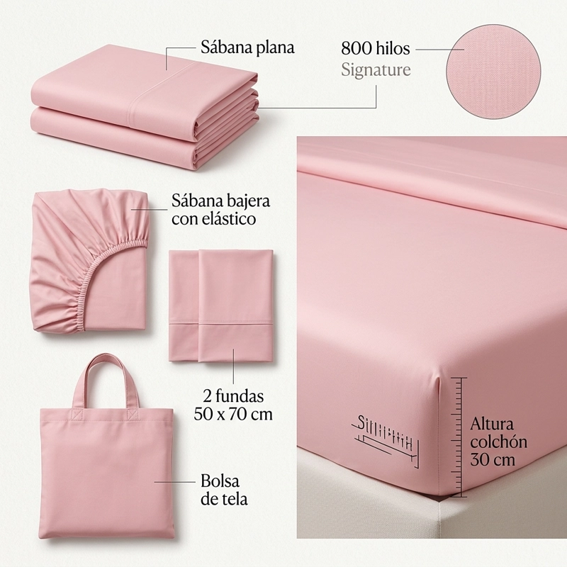 SABANAS 800 HILOS SIGNATURE ROSADO 2 PLAZAS  794 - 2