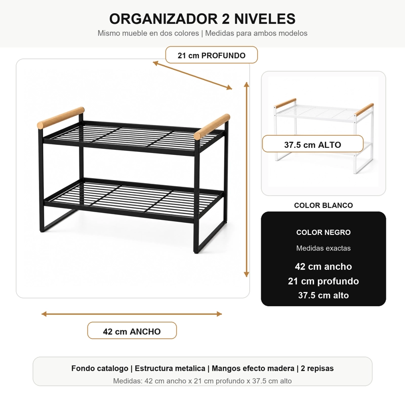 ORGANIZADOR DE DORMITORIO 2 NIVELES METALICO NEGRO 125 - 2