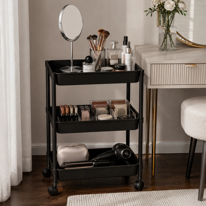 ORGANIZADOR CON RUEDAS 3 NIVELES NEGRO PLASTICO PARA LIVING - 5