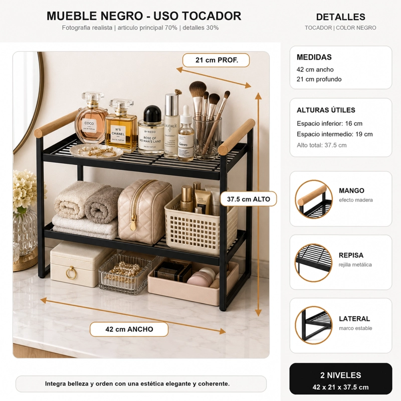 ORGANIZADOR DE ESPACIOS LOGIA 2 NIVELES METALICO NEGRO 125 - 6