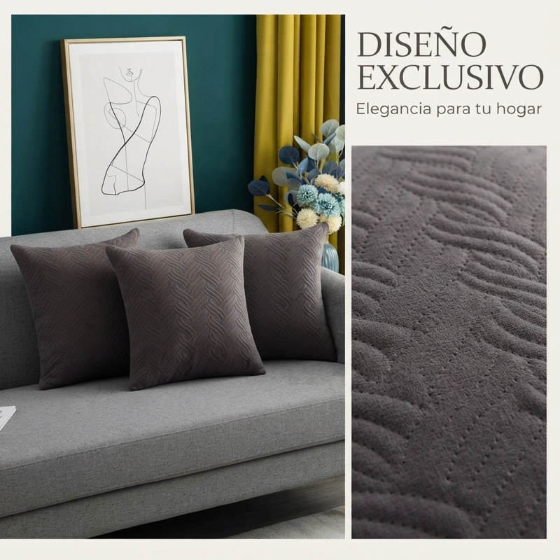 FUNDA DECORATIVA PLUSH GRIS TEXTURIZADA PACK DE 3 046 DISEÑO MODERNO - 3
