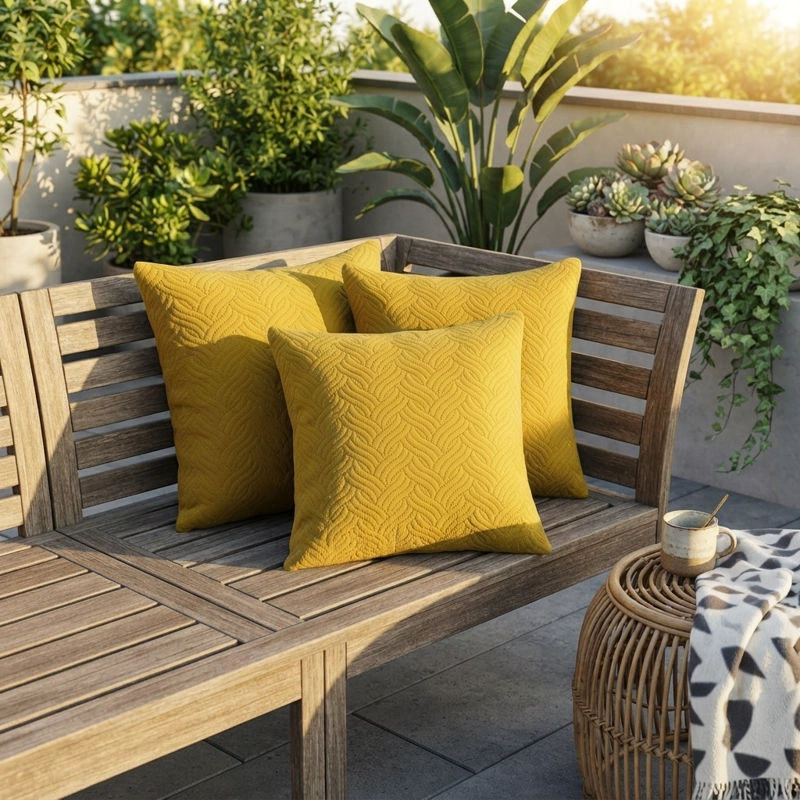FUNDA DECORATIVA PLUSH AMARILLO TEXTURIZADA PACK DE 3 046 ESTILO UNICO - 2