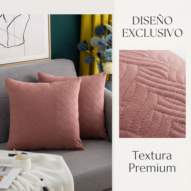 FUNDA DECORATIVA PLUSH ROSA TEXTURIZADA PACK DE 3 046 DISEÑO MODERNO - 7