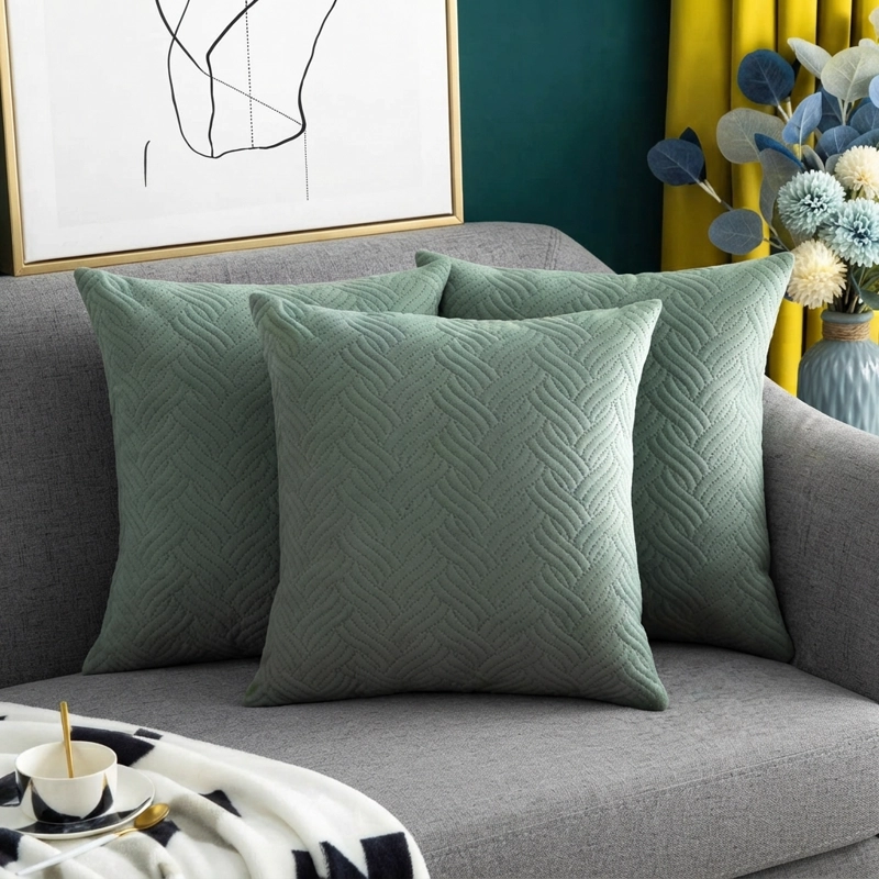 FUNDA DECORATIVA PLUSH VERDE TEXTURIZADA PACK DE 3 046 DISEÑO MODERNO - 2