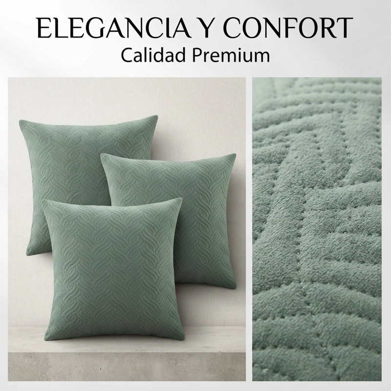 FUNDA DECORATIVA PLUSH VERDE TEXTURIZADA PACK DE 3 MODELO 046 - 7