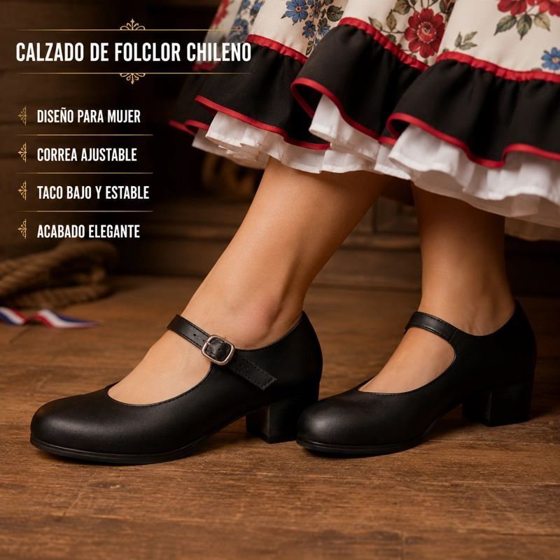 ZAPATO MUJER CUECA NEGRO TRADICIONAL ARMONIA 7292 - 8