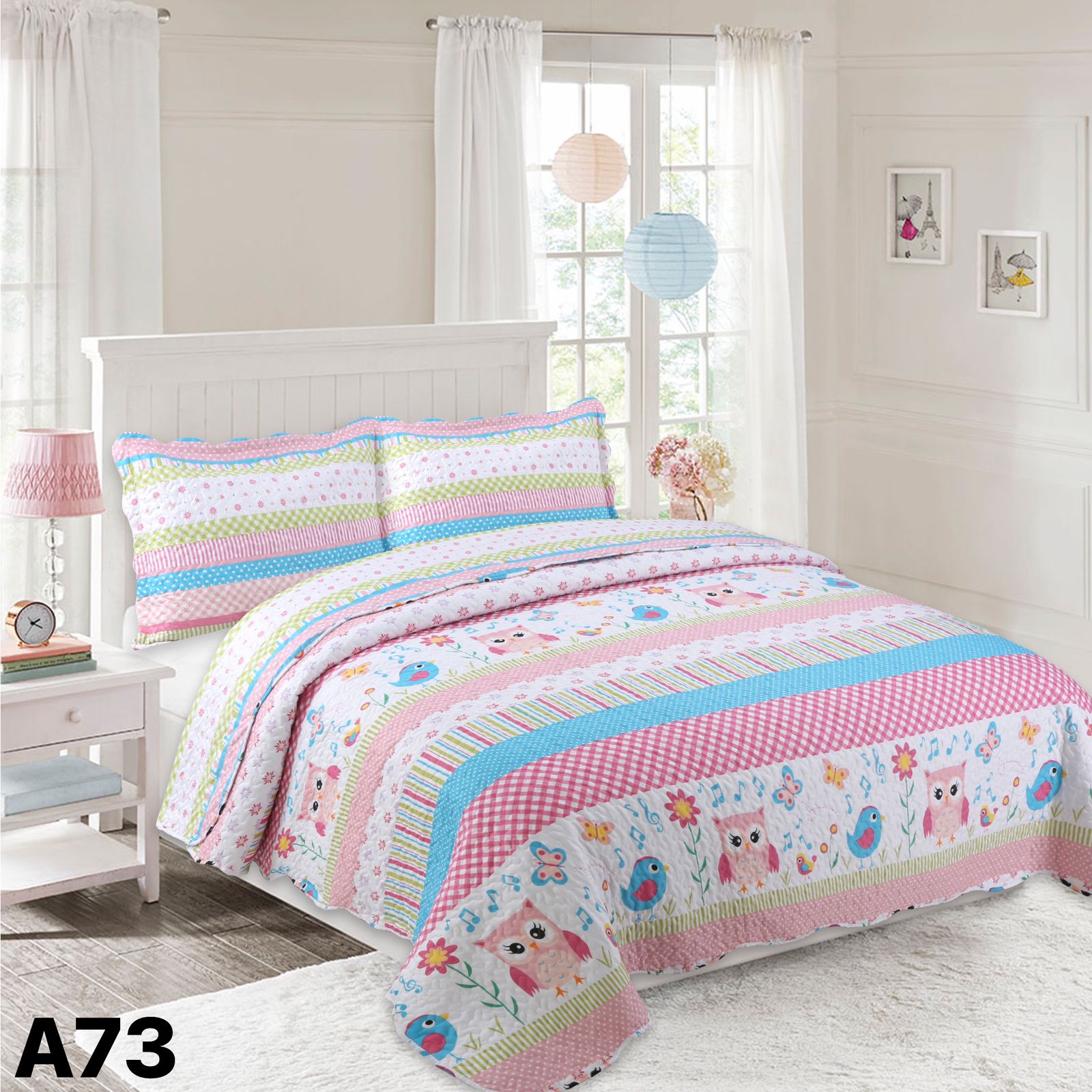 CUBRECAMA QUILT VERANO 1.5 PLAZAS - BÚHO NIÑA A73 - 1