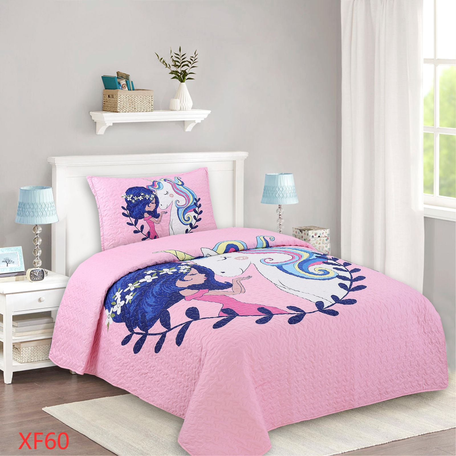 CUBRECAMA QUILT VERANO 1.5 PLAZAS - PRINCESA UNICORNIO XF60 - 1