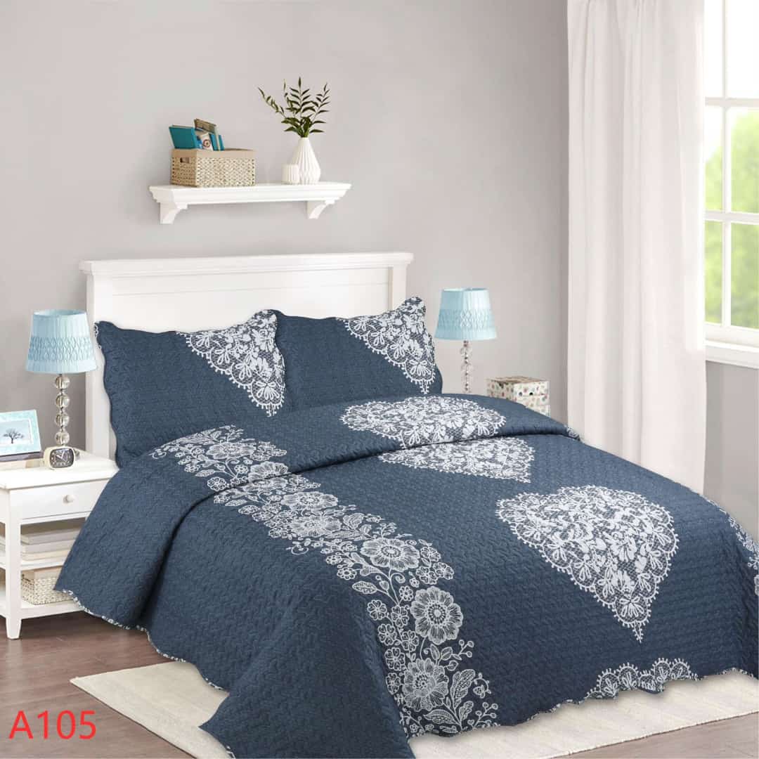 CUBRECAMA QUILT 2 PLAZAS - AZUL ARTE FLORAL A105 - 1