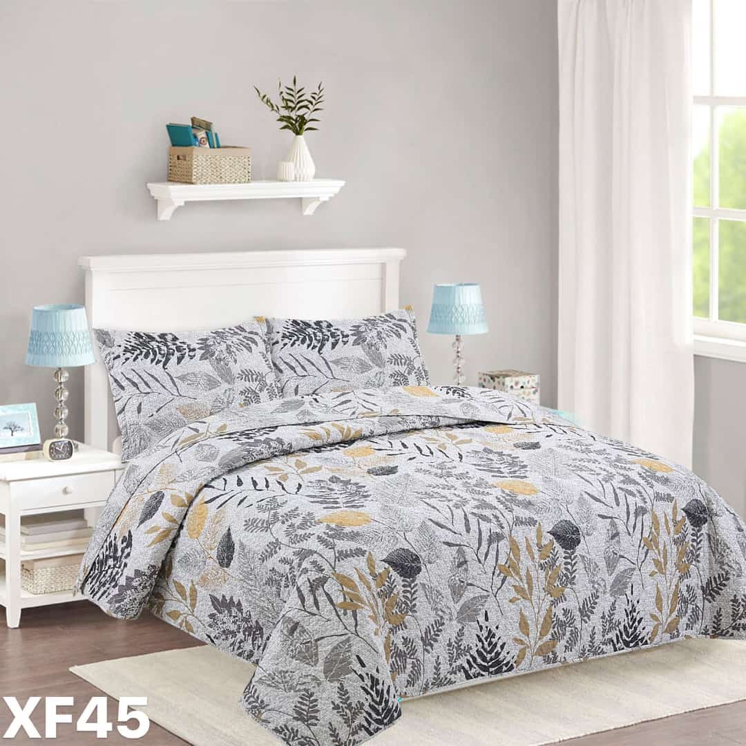 CUBRECAMA QUILT KING - GRIS HOJAS DORADAS XF45 - 1