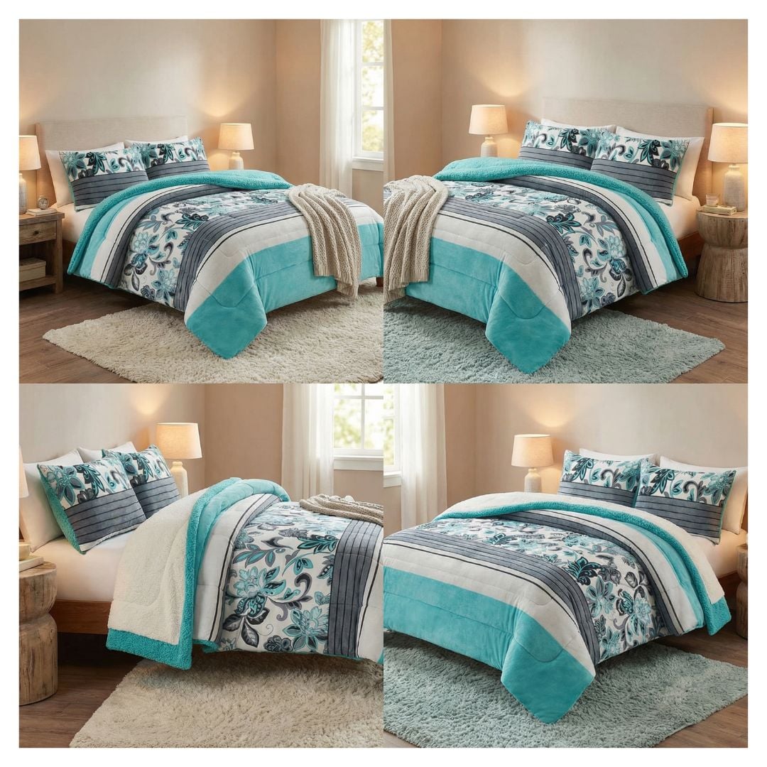 COBERTOR 2 PLAZAS TURQUESA CHIPORRO PLUSH HOJAS M28 - 4