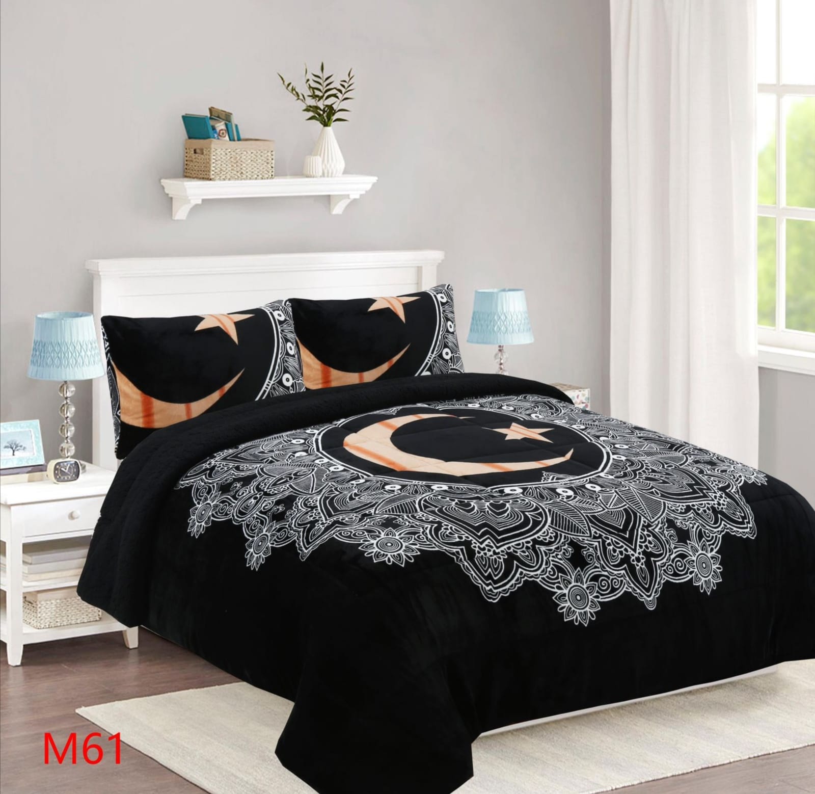COBERTOR CHIPORRO PLUSH 2 PLAZAS - NEGRO LUNA ESTRELLA M61 - 1