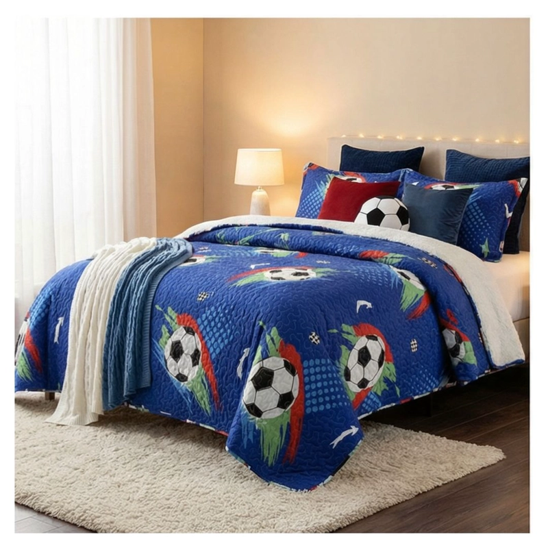CUBRECAMA 1.5 PLAZAS AZUL QUILT SHERPA MUNDO BALONES M942 - 3