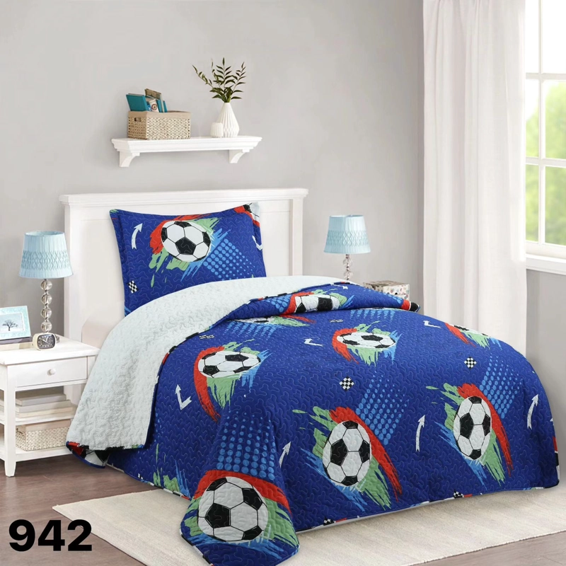 CUBRECAMA 1.5 PLAZAS AZUL QUILT SHERPA MUNDO BALONES M942 - 4