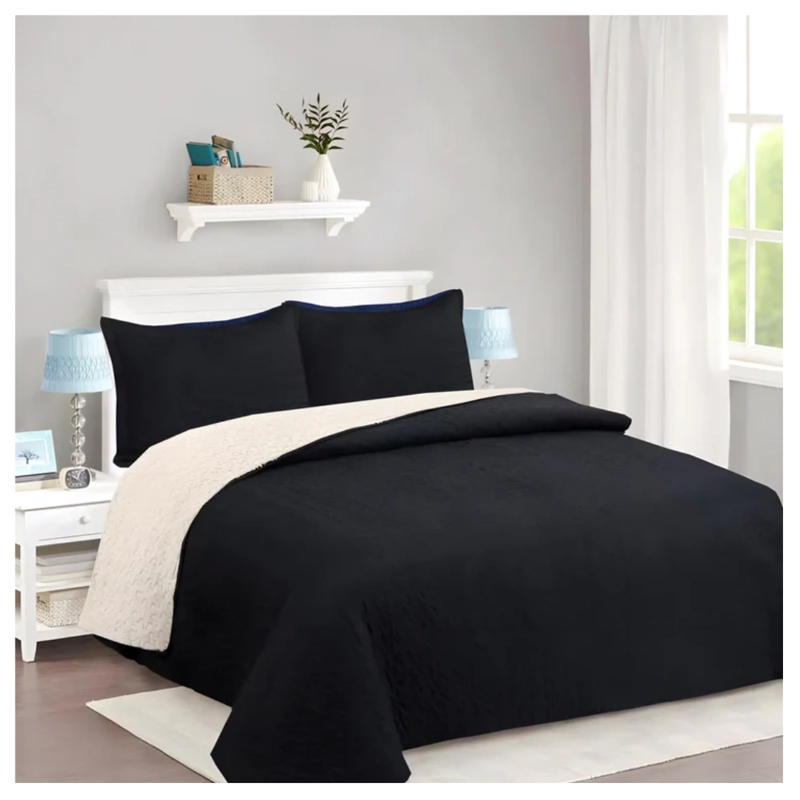 CUBRECAMA 1.5 PLAZA NEGRO QUILT SHERPA M923 - 1