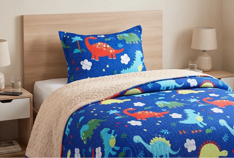 CUBRECAMA 1.5 PLAZA AZUL QUILT SHERPA MUNDO DINOSAURIO M927 - 2