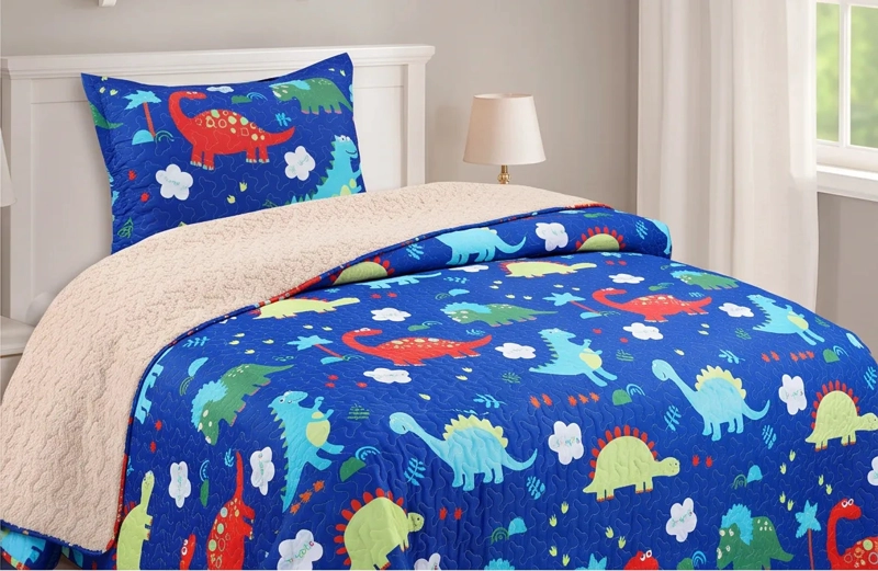 CUBRECAMA 1.5 PLAZA AZUL QUILT SHERPA MUNDO DINOSAURIO M927 - 5