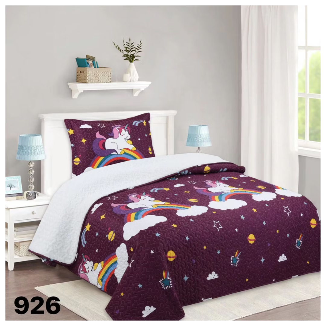 CUBRECAMA QUILT SHERPA 1.5 PLAZAS - MORADO UNICORNIO M926 - 1