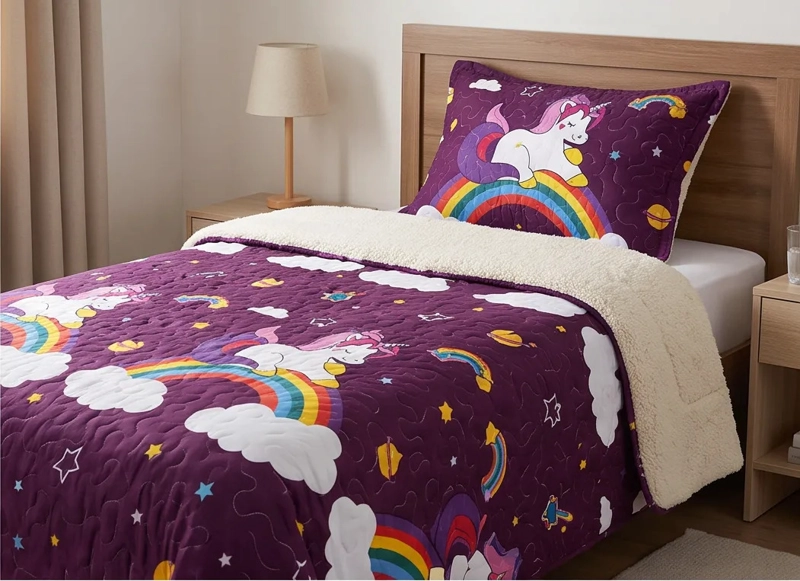 CUBRECAMA 1.5 PLAZA MORADO QUILT SHERPA UNICORNIO M926 - 2