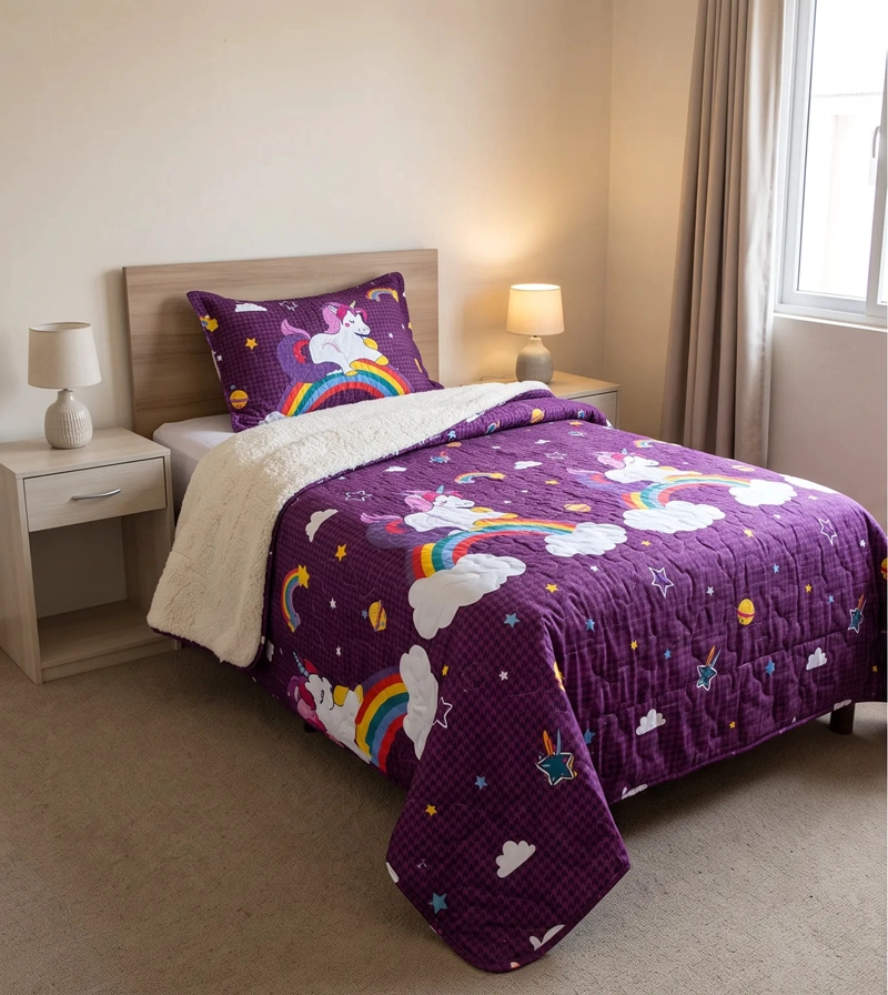 CUBRECAMA 1.5 PLAZA MORADO QUILT SHERPA UNICORNIO M926 - 4