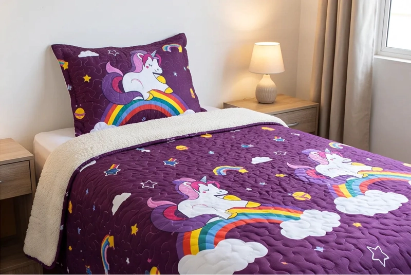 CUBRECAMA 1.5 PLAZA MORADO QUILT SHERPA UNICORNIO M926 - 5