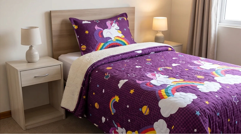 CUBRECAMA 1.5 PLAZA MORADO QUILT SHERPA UNICORNIO M926 - 6