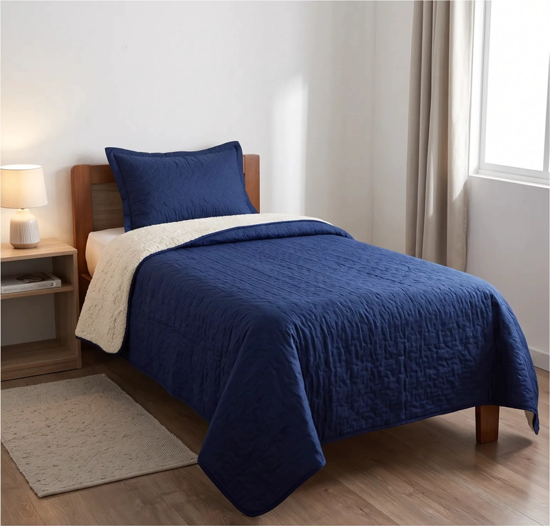CUBRECAMA 1.5 PLAZA AZUL QUILT SHERPA M922 - 1
