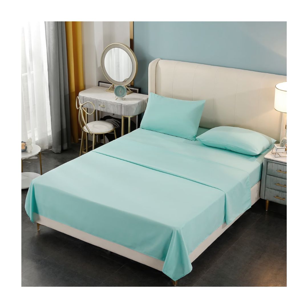 SET SÁBANAS 1.5 PLAZAS 144 HILOS VERDE AGUA LISO - 1
