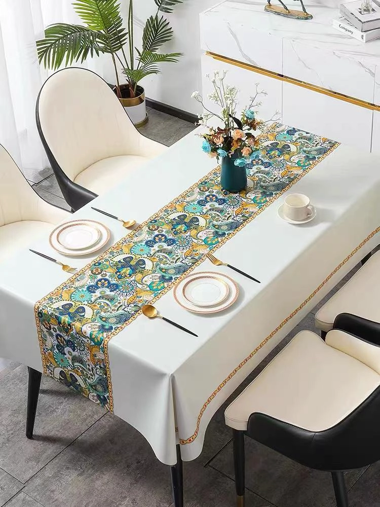 MANTEL RECTANGULAR ANTIMANCHAS 140 X 230 CM - BLANCO DISEÑO HINDÚ - 1