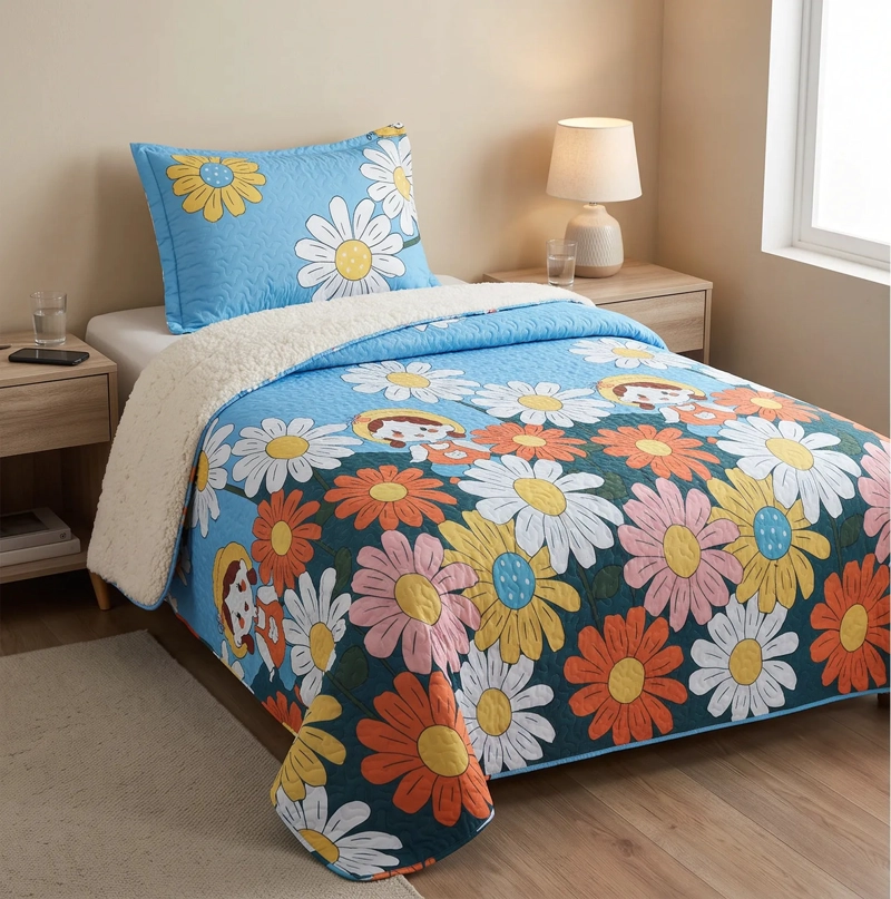 CUBRECAMA 1.5 PLAZAS CELESTE QUILT SHERPA MUNDO FLORAL MICHELLE M941 - 1