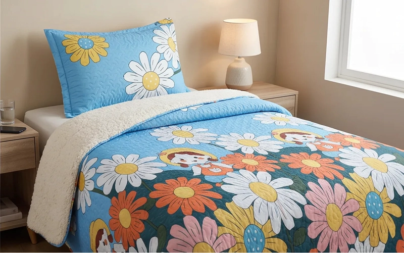CUBRECAMA 1.5 PLAZAS CELESTE QUILT SHERPA MUNDO FLORAL MICHELLE M941 - 2