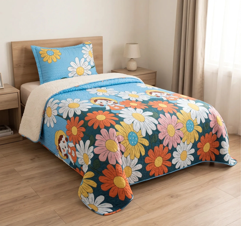 CUBRECAMA 1.5 PLAZAS CELESTE QUILT SHERPA MUNDO FLORAL MICHELLE M941 - 4
