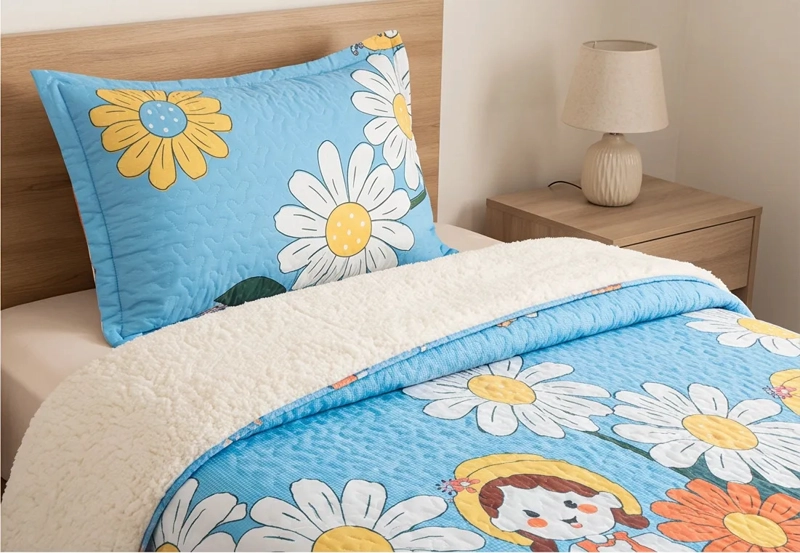 CUBRECAMA 1.5 PLAZAS CELESTE QUILT SHERPA MUNDO FLORAL MICHELLE M941 - 5