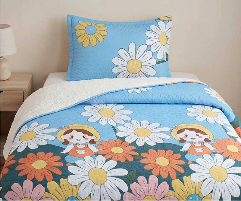 CUBRECAMA 1.5 PLAZAS CELESTE QUILT SHERPA MUNDO FLORAL MICHELLE M941 - 6