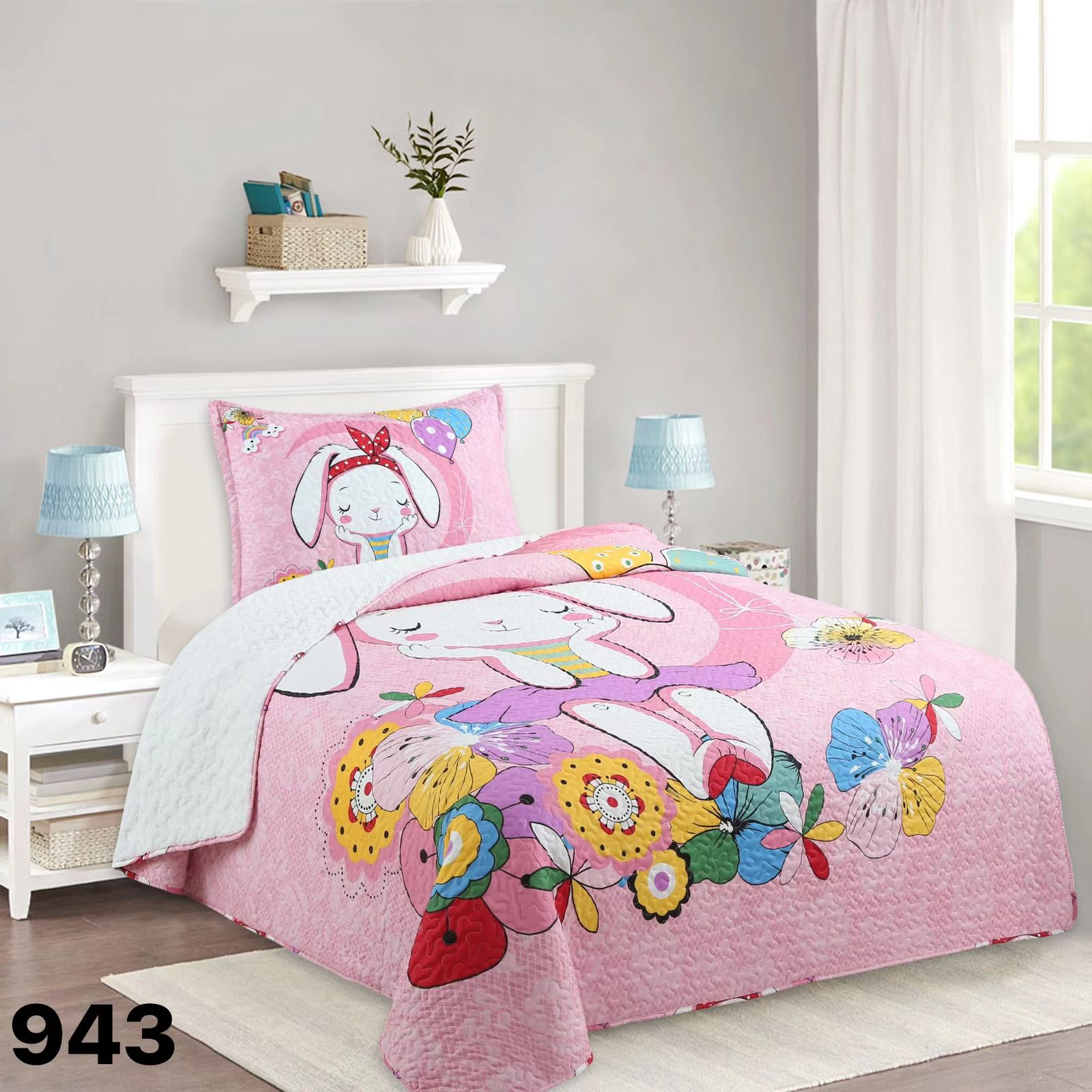 CUBRECAMA 1.5 PLAZAS ROSADO QUILT SHERPA CONEJITA CANDY - 1