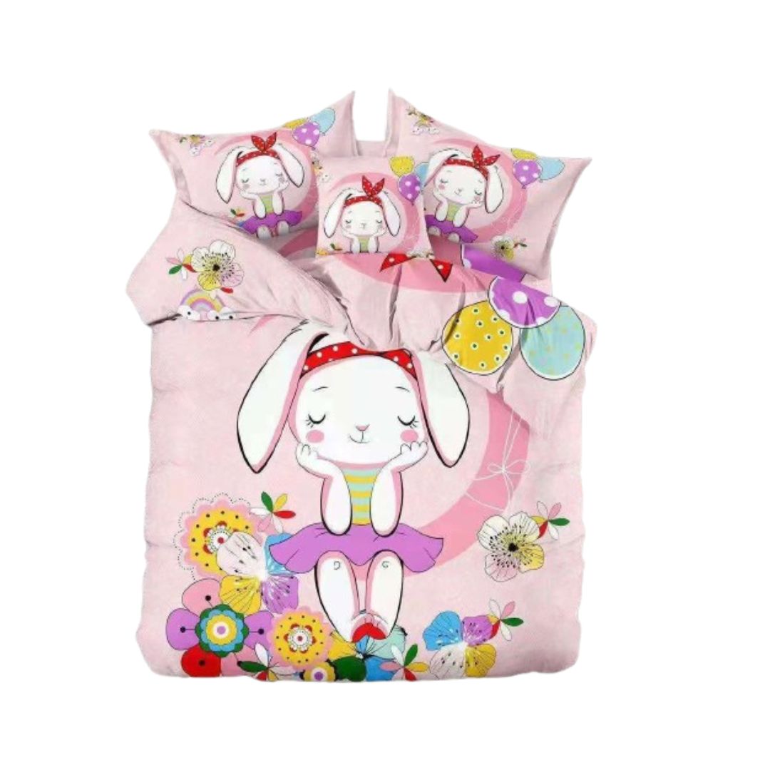 CUBRECAMA ROSADO QUILT VERANO INFANTIL 1.5 PLAZAS CONEJITA - 1