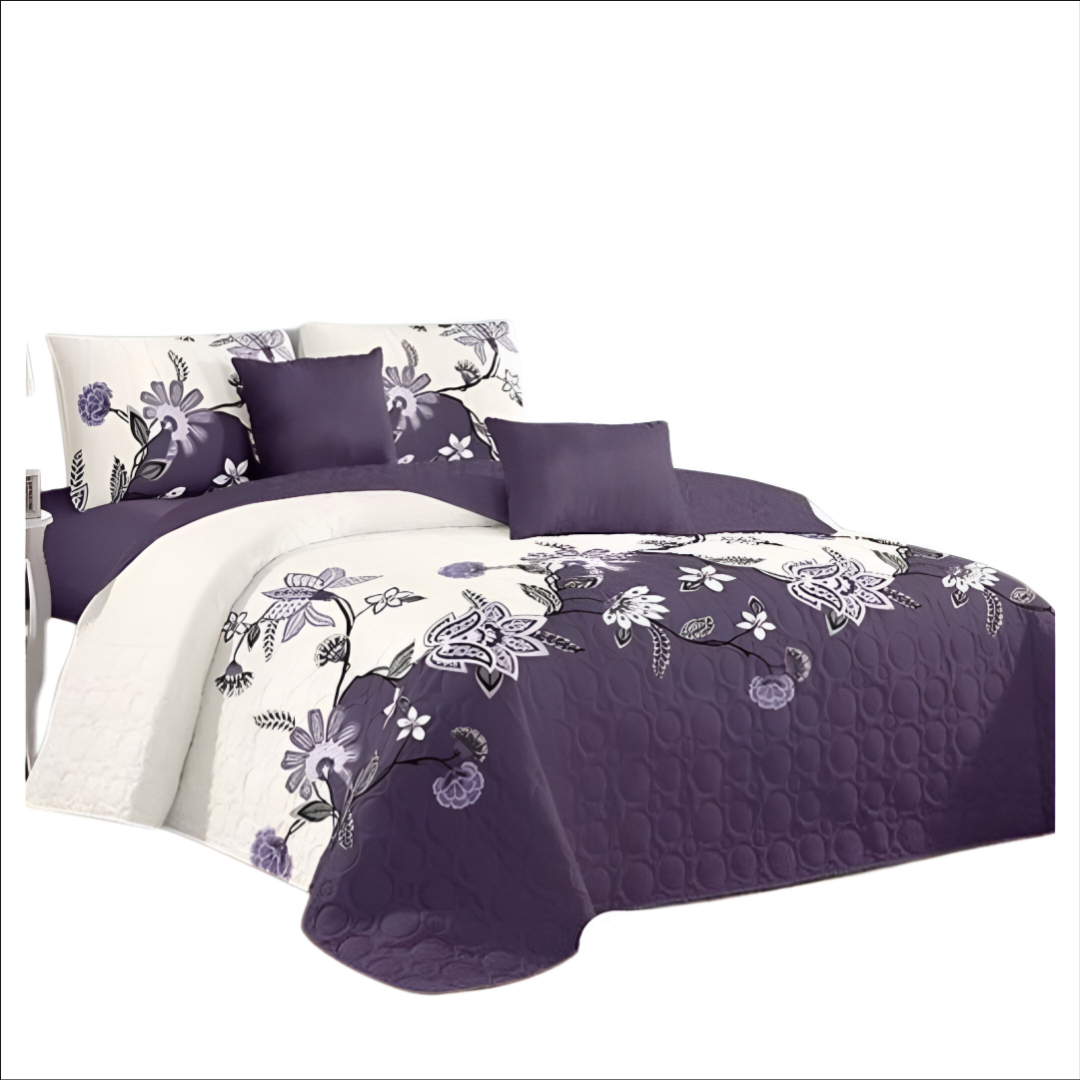 CUBRECAMA CREMA QUILT VERANO 2 PLAZAS MORA HOJAS KFL150 - 1