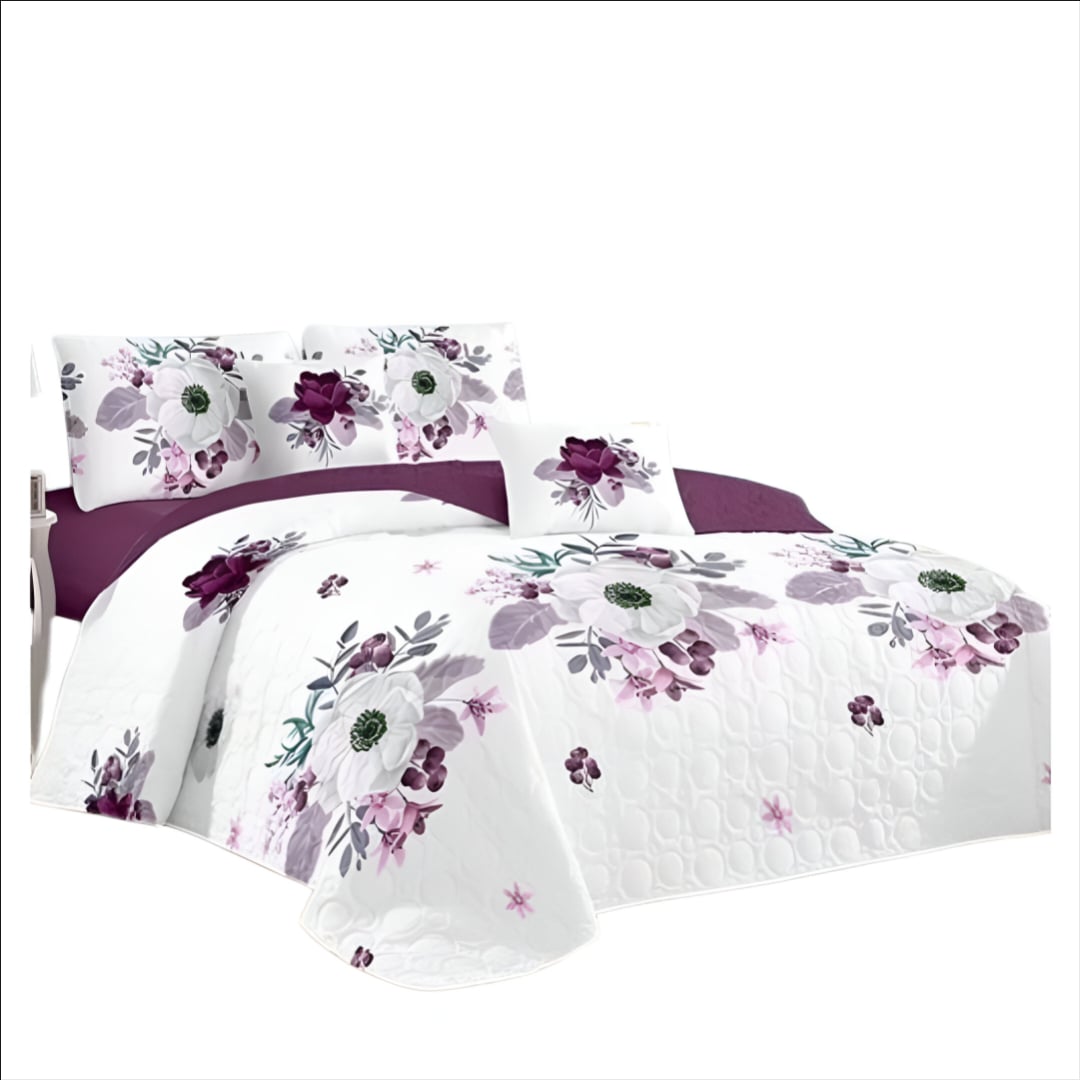 CUBRECAMA CREMA QUILT VERANO 2 PLAZAS BURDEO ROSAS BLANCAS 109 - 1