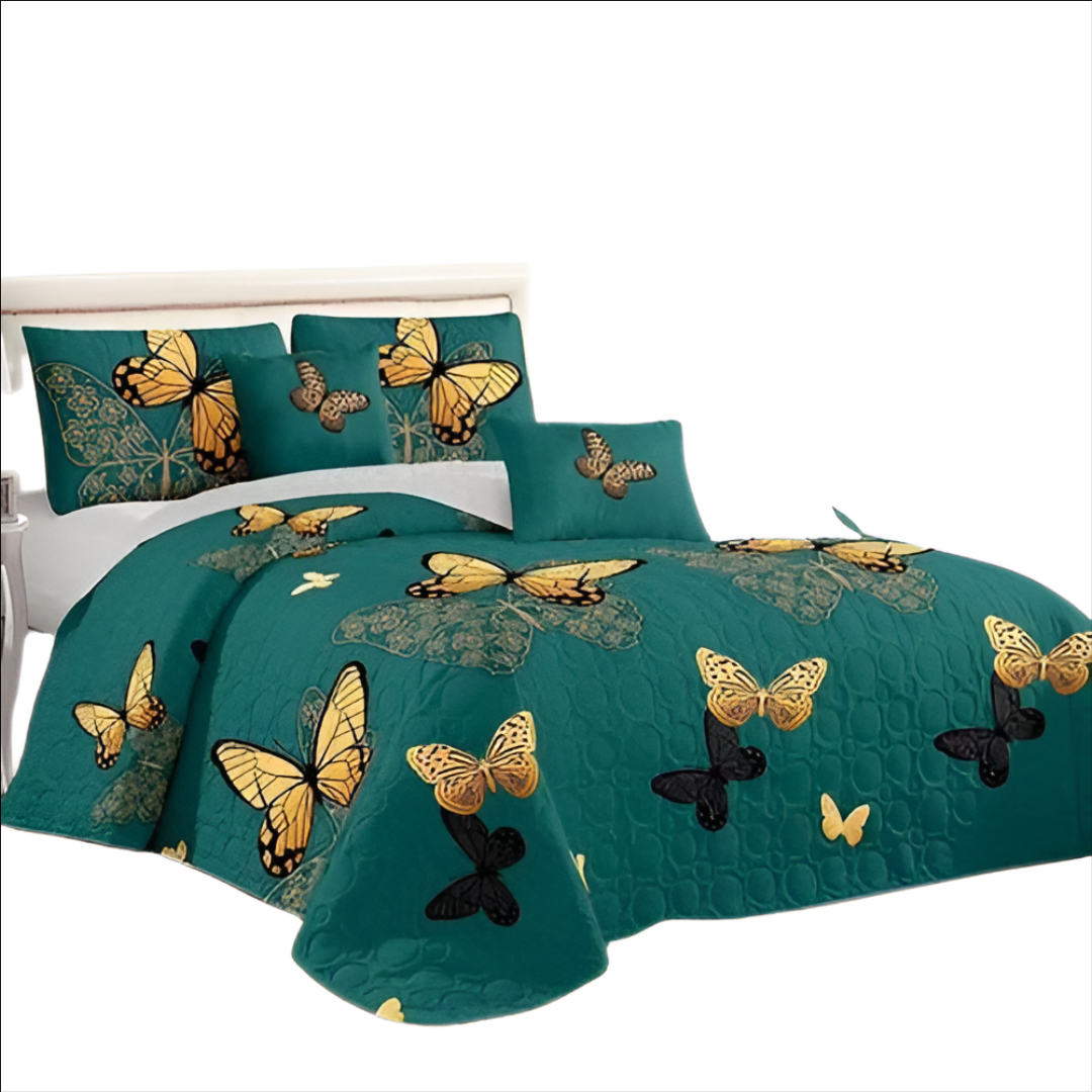 CUBRECAMA VERDE QUILT VERANO 2 PLAZAS MUNDO MARIPOSA KFL090 - 1
