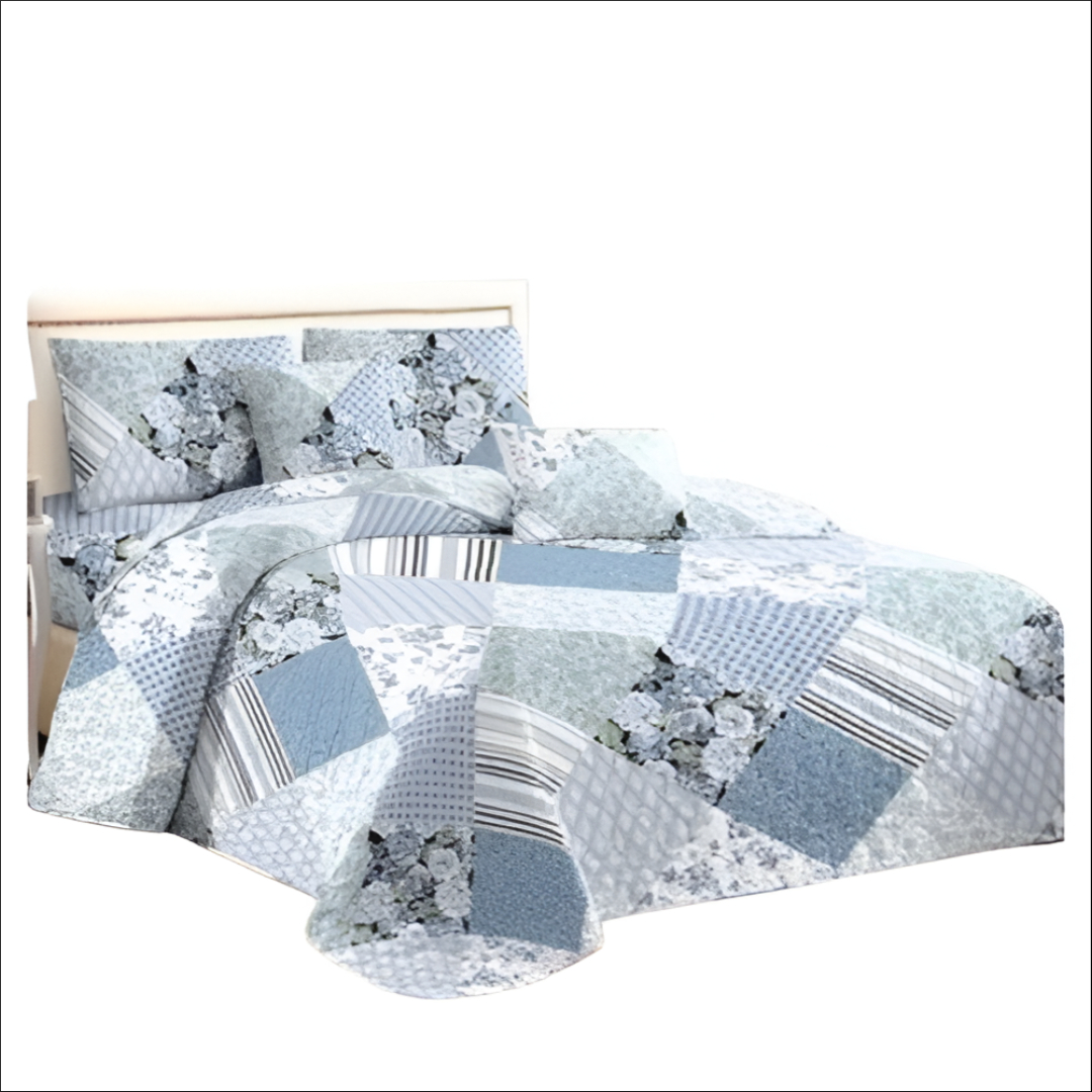 CUBRECAMA AZUL QUILT VERANO 2 PLAZAS LAVANDA YC210 - 1