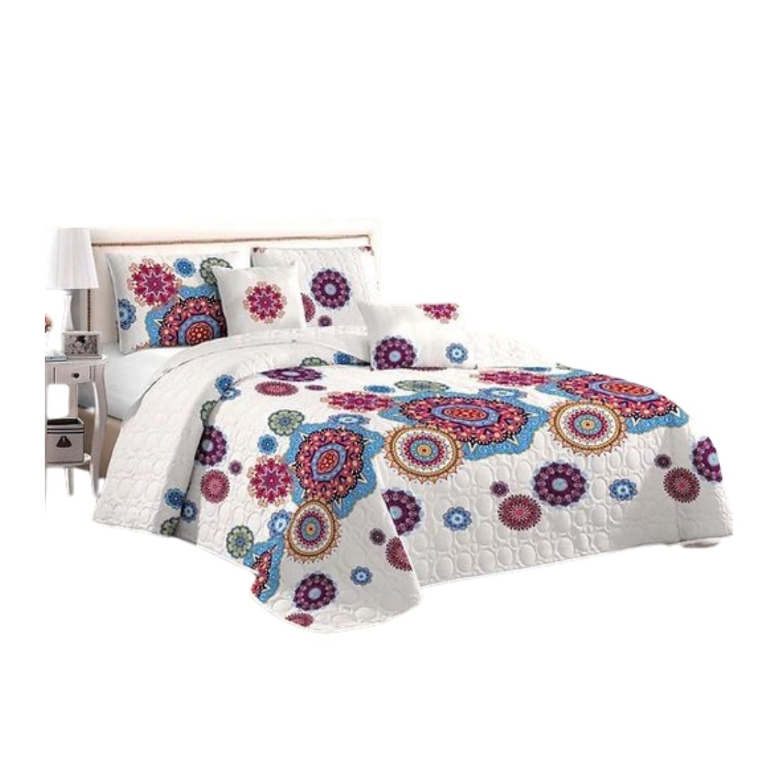 CUBRECAMA BLANCO QUILT VERANO 2 PLAZAS MÁNDALA MULTICOLOR 1022 - 1
