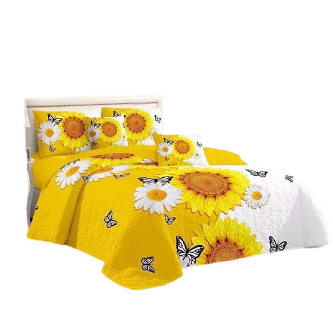 CUBRECAMA AMARILLO QUILT VERANO 2 PLAZAS MARGARITA MARIPOSA KFL159 - 1