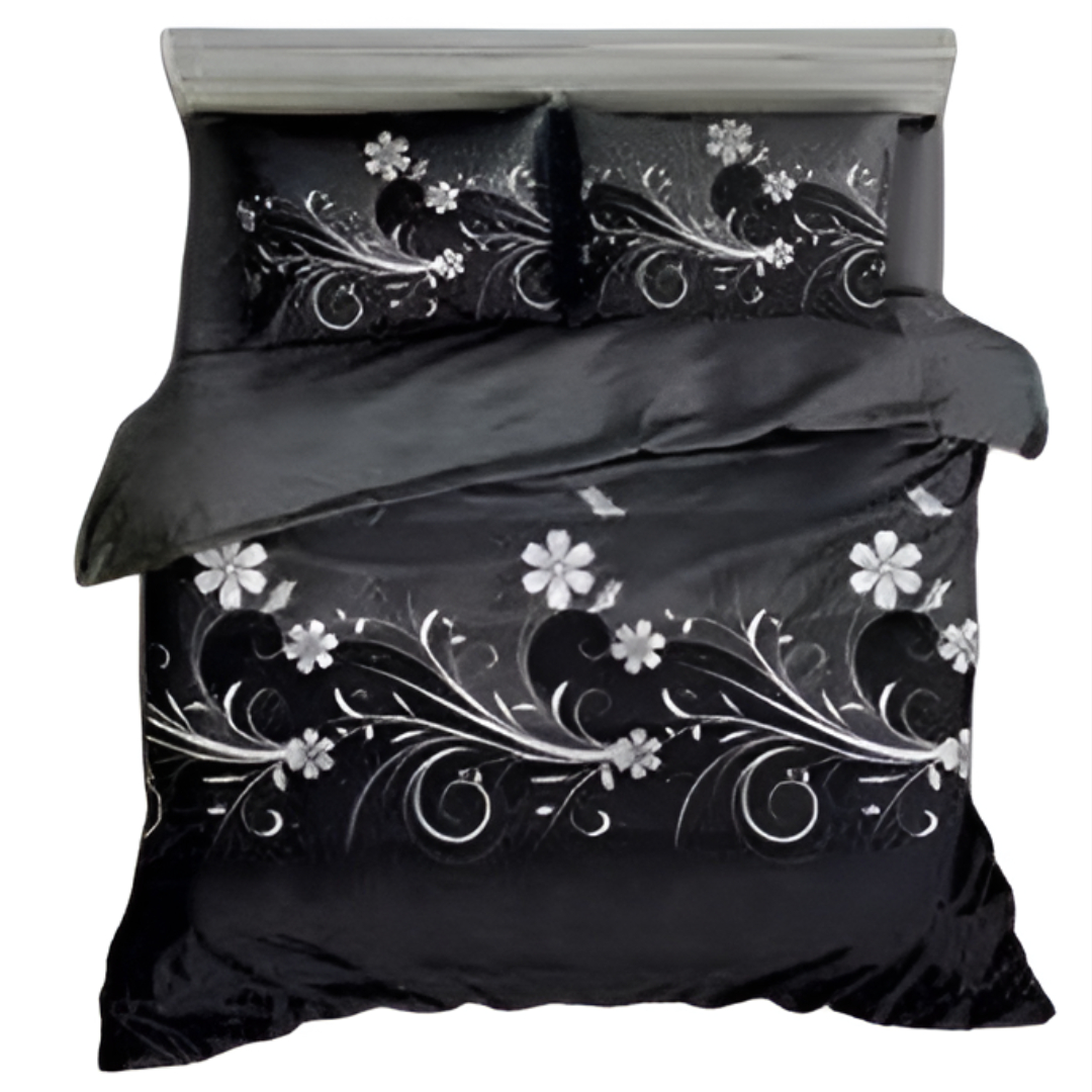 CUBRECAMA NEGRO QUILT VERANO 2 PLAZAS FLORES BLANCAS - 1