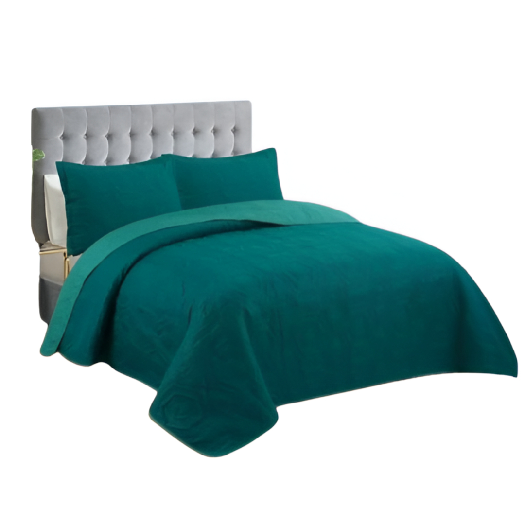 CUBRECAMA VERDE PETROLEO QUILT KING VERANO - 1